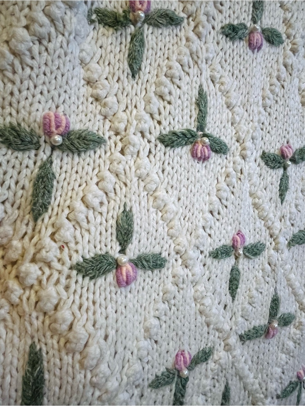Vtg 80s 90s Needles & Yarn Floral Knit Cottagecore Coquette Sweater M Pearl - Picture 3 of 10
